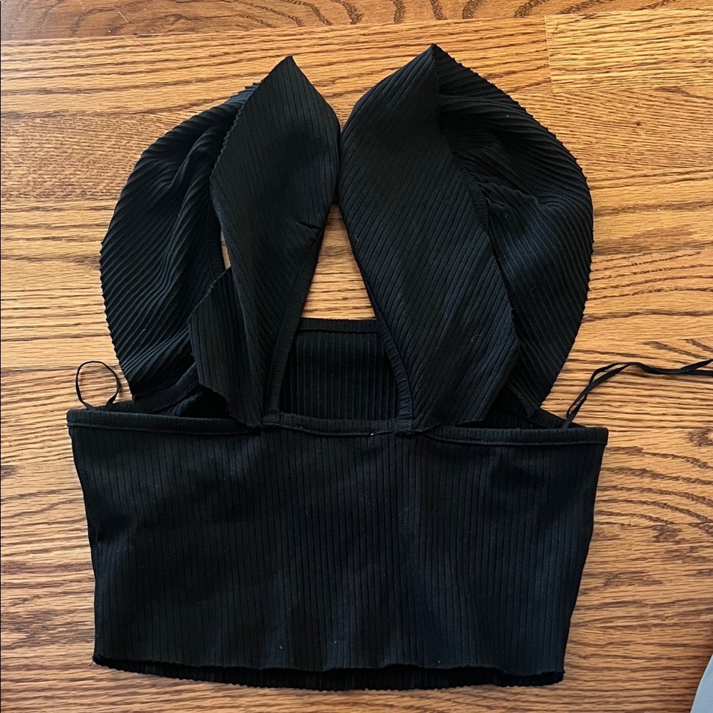 Black Ribbed Women's Tank Top - Picture 3 of 3